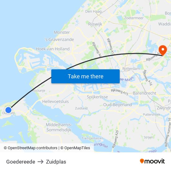 Goedereede to Zuidplas map