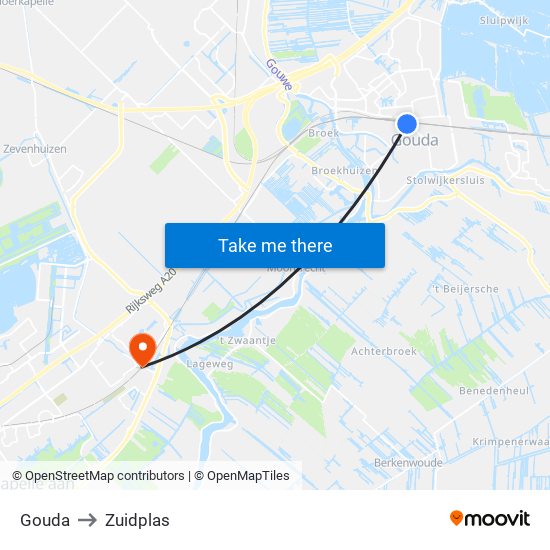 Gouda to Zuidplas map