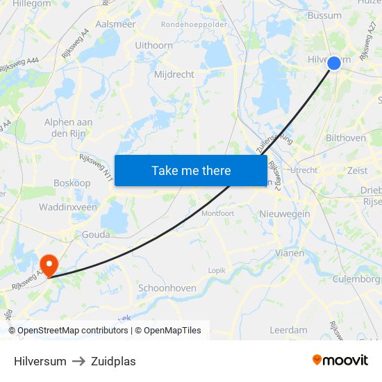 Hilversum to Zuidplas map