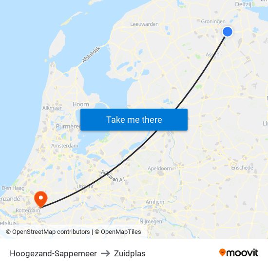 Hoogezand-Sappemeer to Zuidplas map