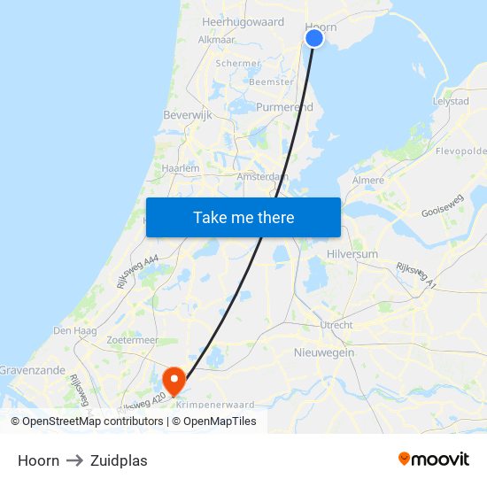 Hoorn to Zuidplas map