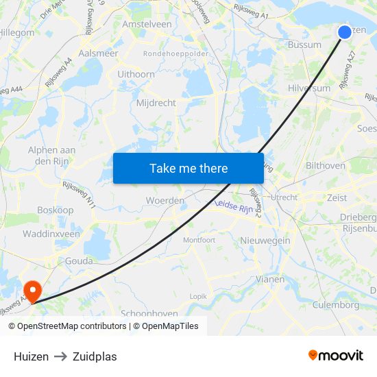 Huizen to Zuidplas map