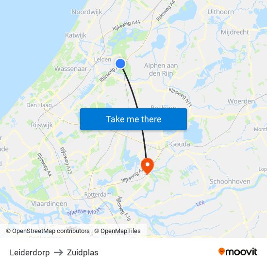 Leiderdorp to Zuidplas map
