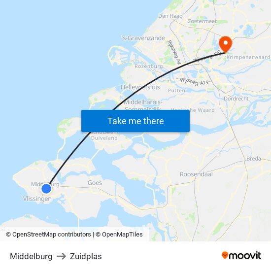 Middelburg to Zuidplas map