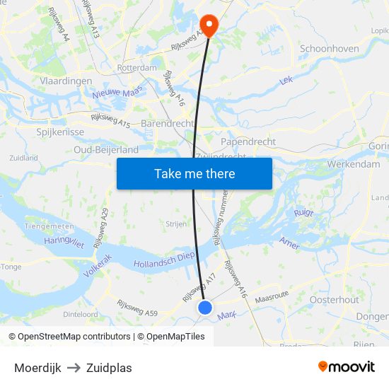 Moerdijk to Zuidplas map