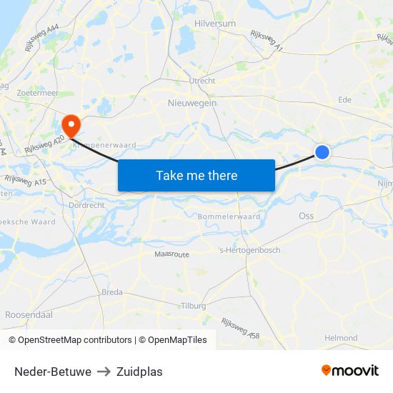 Neder-Betuwe to Zuidplas map