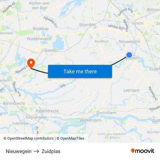 Nieuwegein to Zuidplas map