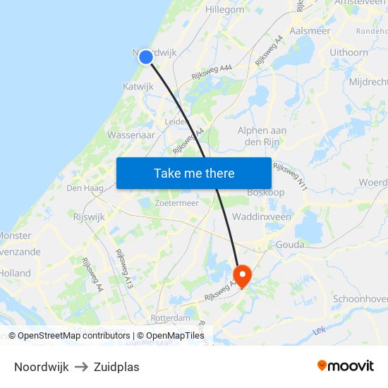 Noordwijk to Zuidplas map