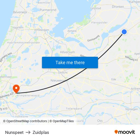 Nunspeet to Zuidplas map