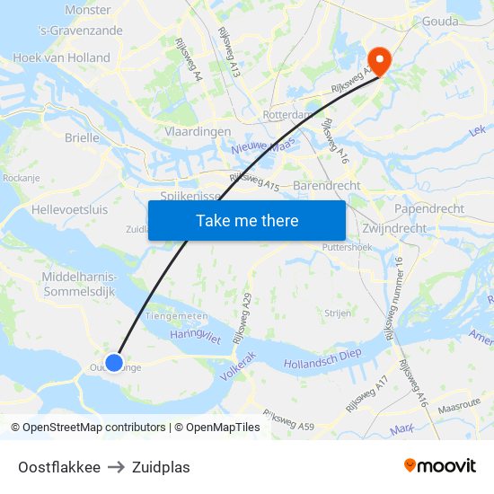 Oostflakkee to Zuidplas map