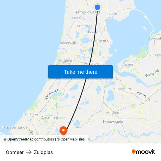 Opmeer to Zuidplas map