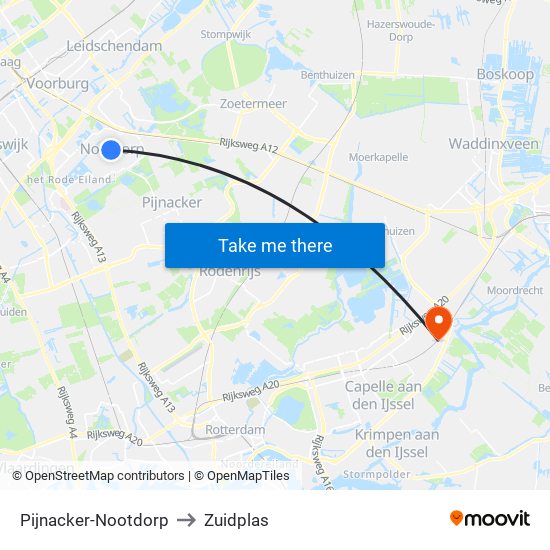 Pijnacker-Nootdorp to Zuidplas map