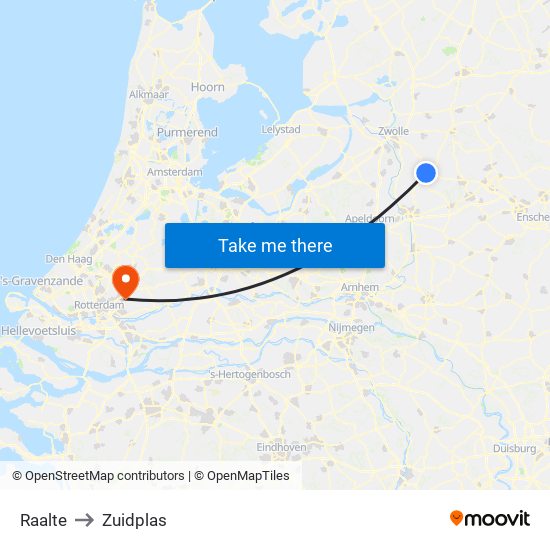 Raalte to Zuidplas map