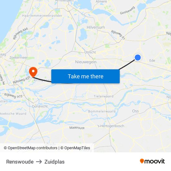 Renswoude to Zuidplas map