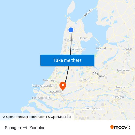 Schagen to Zuidplas map
