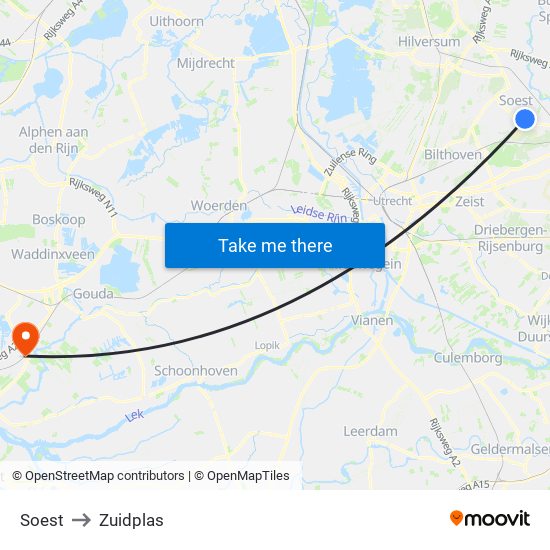 Soest to Zuidplas map