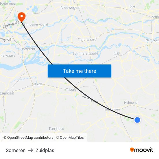 Someren to Zuidplas map