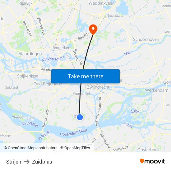 Strijen to Zuidplas map