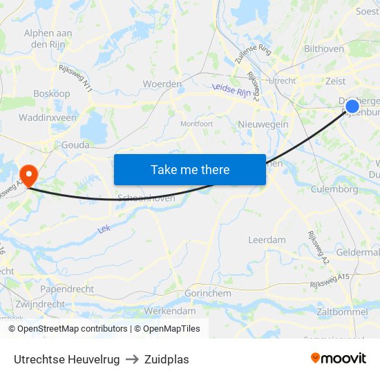 Utrechtse Heuvelrug to Zuidplas map