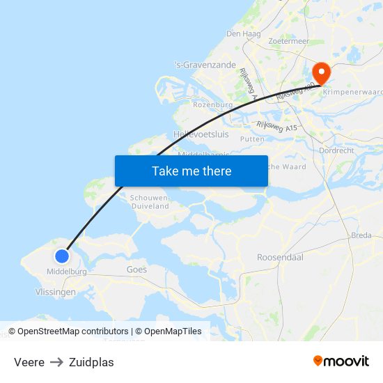 Veere to Zuidplas map
