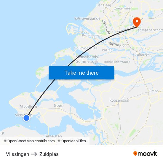 Vlissingen to Zuidplas map