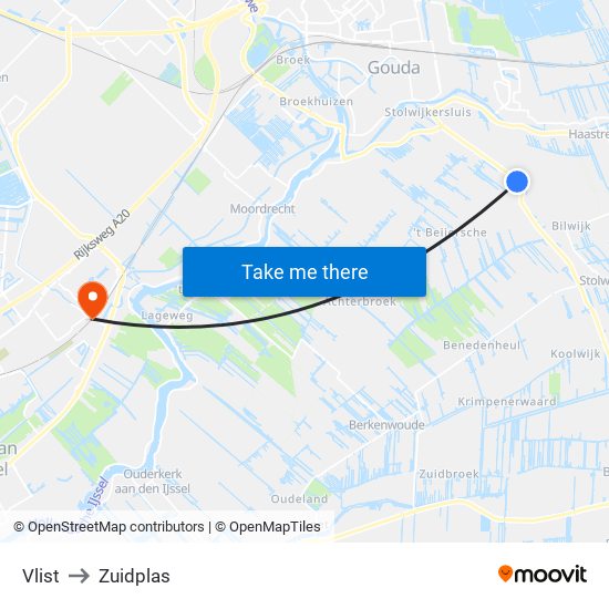 Vlist to Zuidplas map