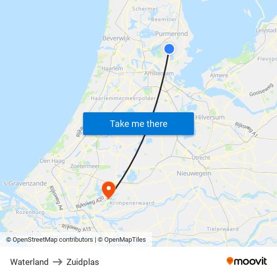 Waterland to Zuidplas map