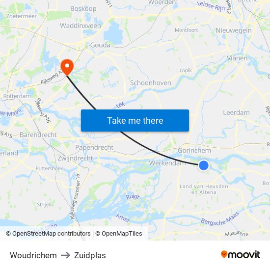 Woudrichem to Zuidplas map