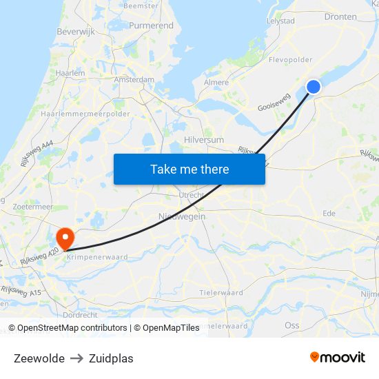 Zeewolde to Zuidplas map