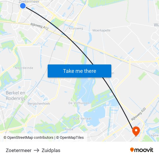 Zoetermeer to Zuidplas map