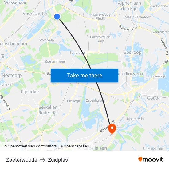 Zoeterwoude to Zuidplas map