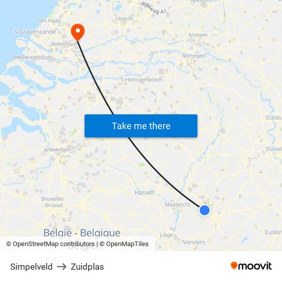 Simpelveld to Zuidplas map