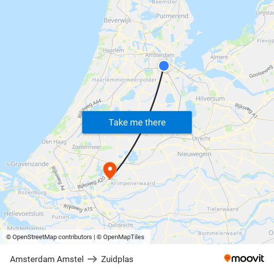 Amsterdam Amstel to Zuidplas map