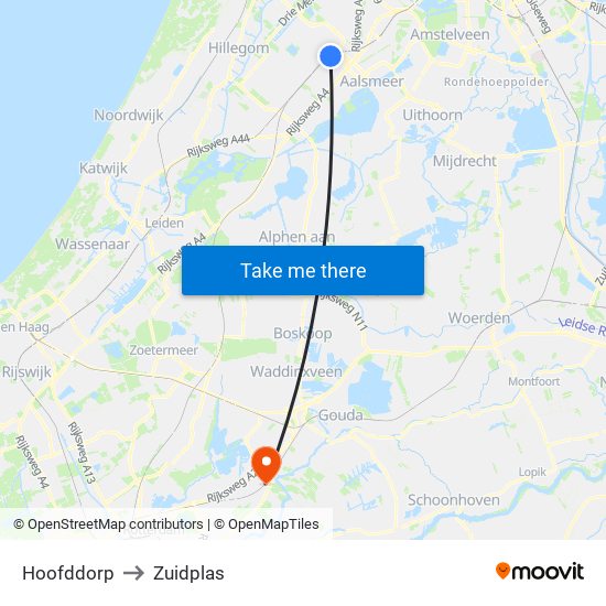 Hoofddorp to Zuidplas map