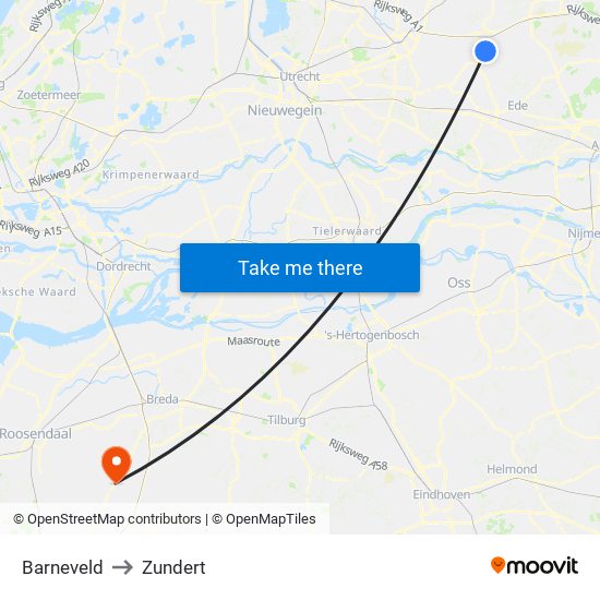 Barneveld to Zundert map