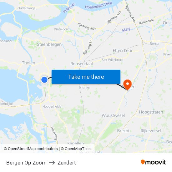 Bergen Op Zoom to Zundert map