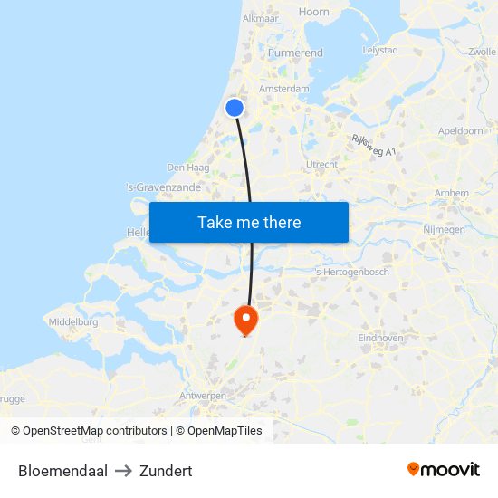 Bloemendaal to Zundert map