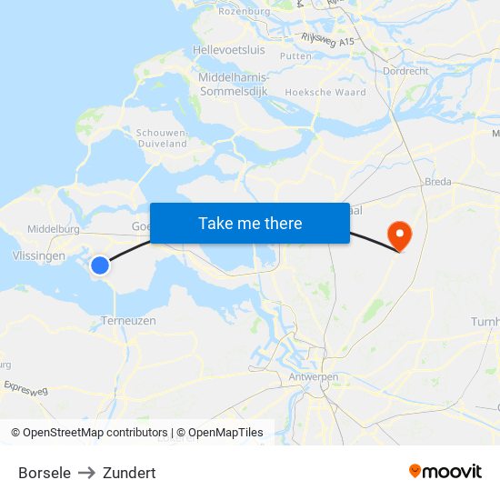 Borsele to Zundert map