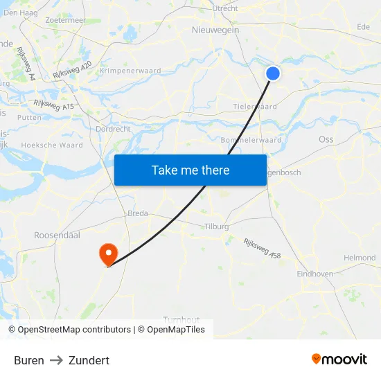 Buren to Zundert map