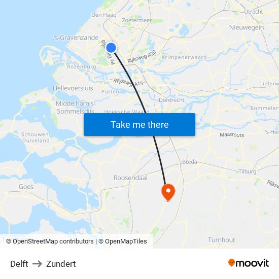 Delft to Zundert map