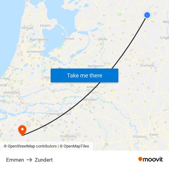 Emmen to Zundert map