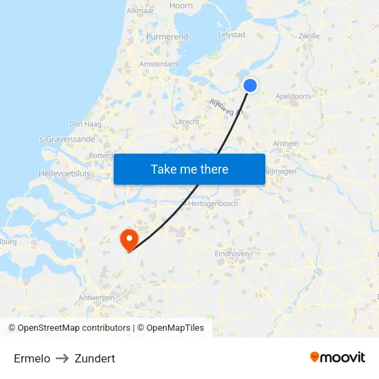 Ermelo to Zundert map