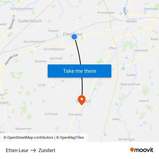 Etten-Leur to Zundert map