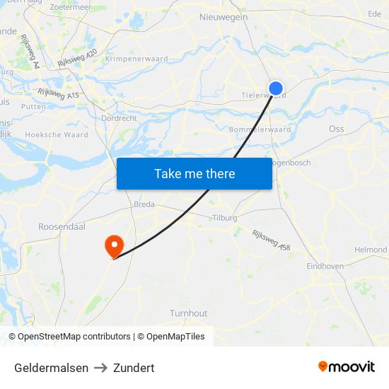 Geldermalsen to Zundert map