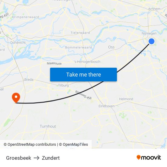 Groesbeek to Zundert map