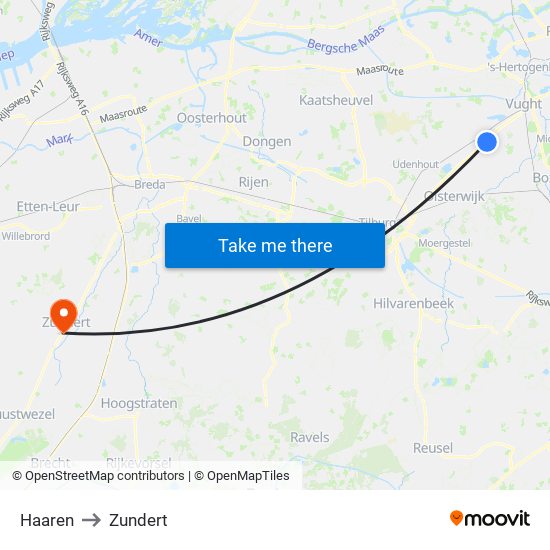 Haaren to Zundert map