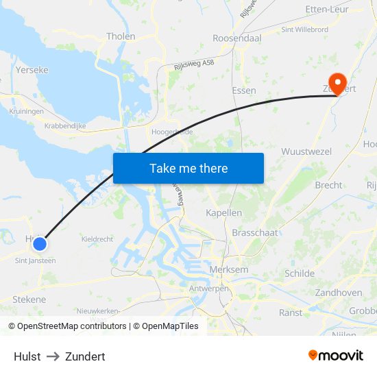 Hulst to Zundert map