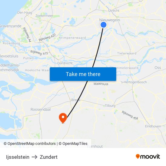 Ijsselstein to Zundert map