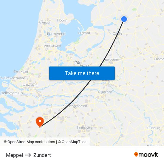 Meppel to Zundert map