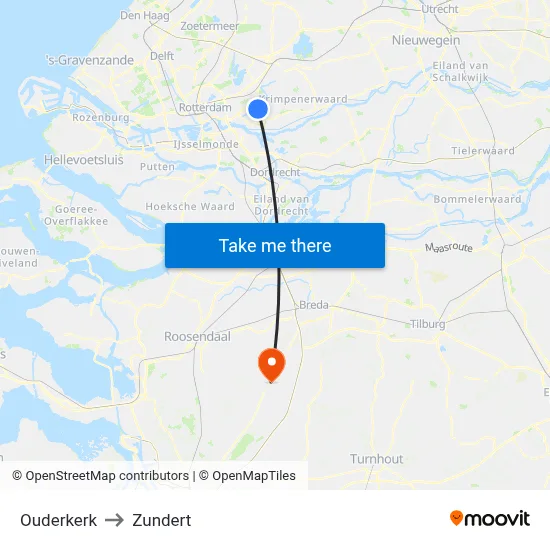 Ouderkerk to Zundert map